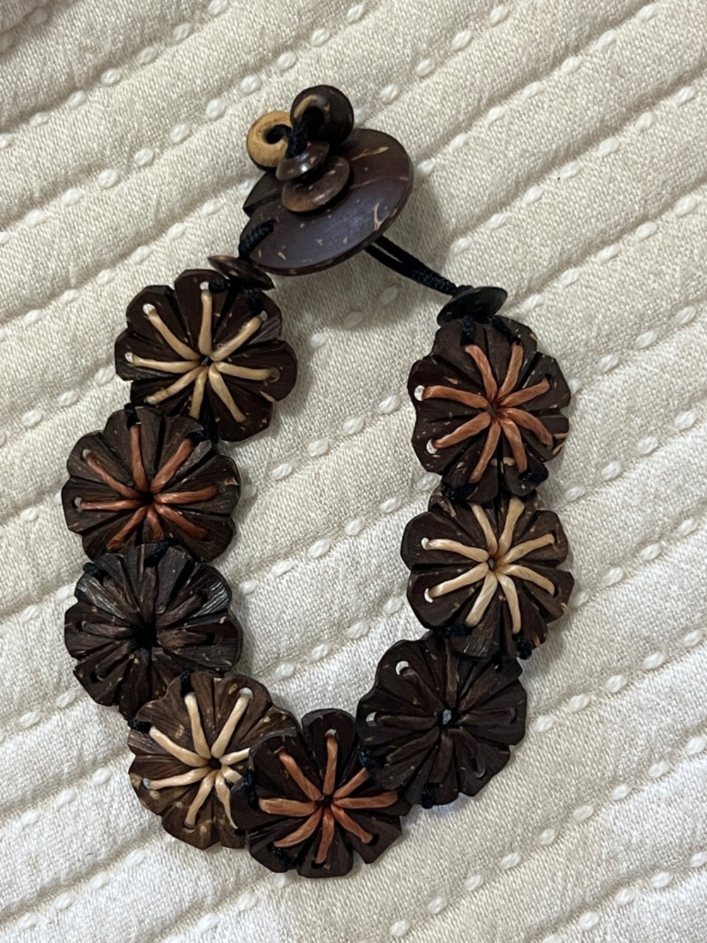 Handcrafted Wooden Floral Bead Bracelet in Brown